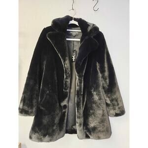 LUXE NWT Donna Salyers Fabulous-Furs Black Faux Fur Coat Jacket XS Warm Elegant